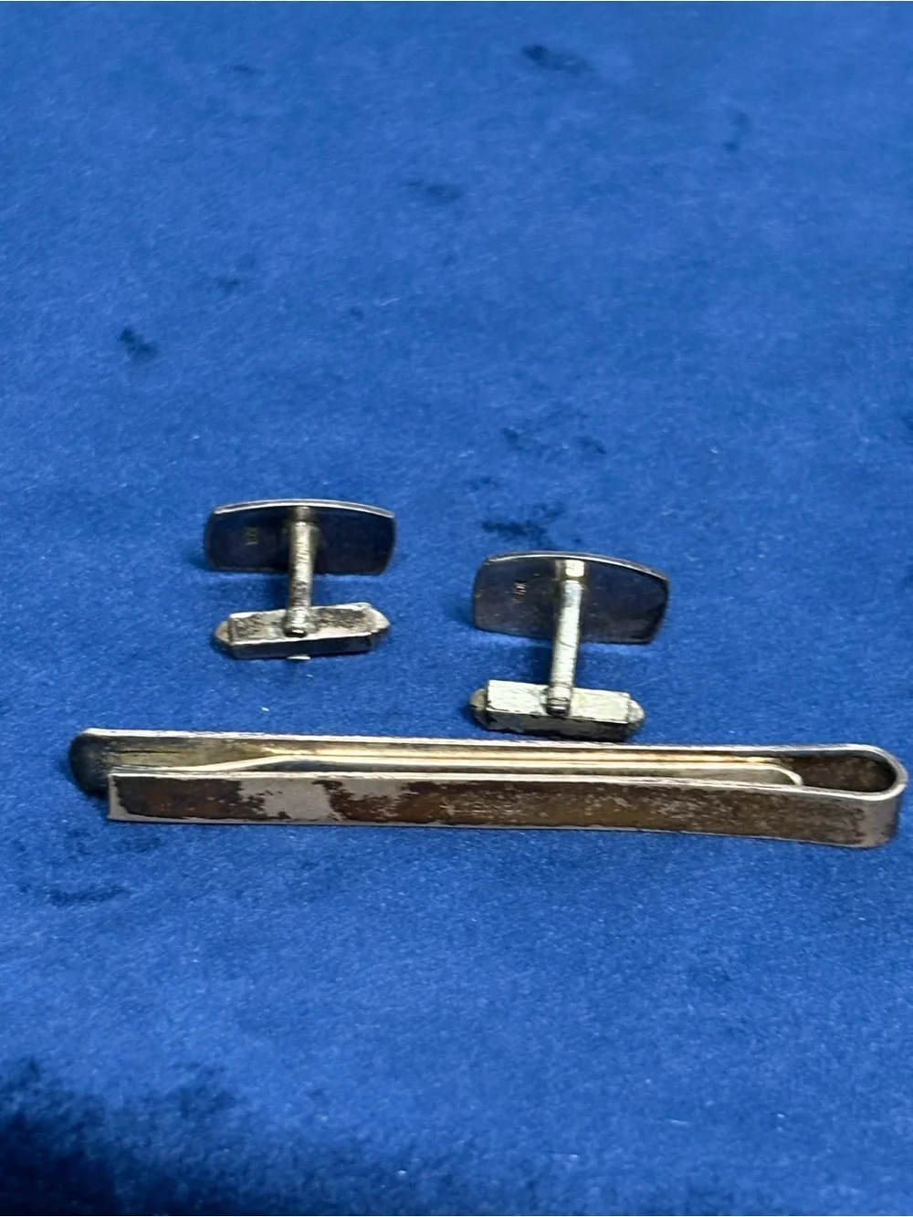 Vintage Silver 950 Engraved Floral Tie Bar & Cufflinks Set Cuff Link